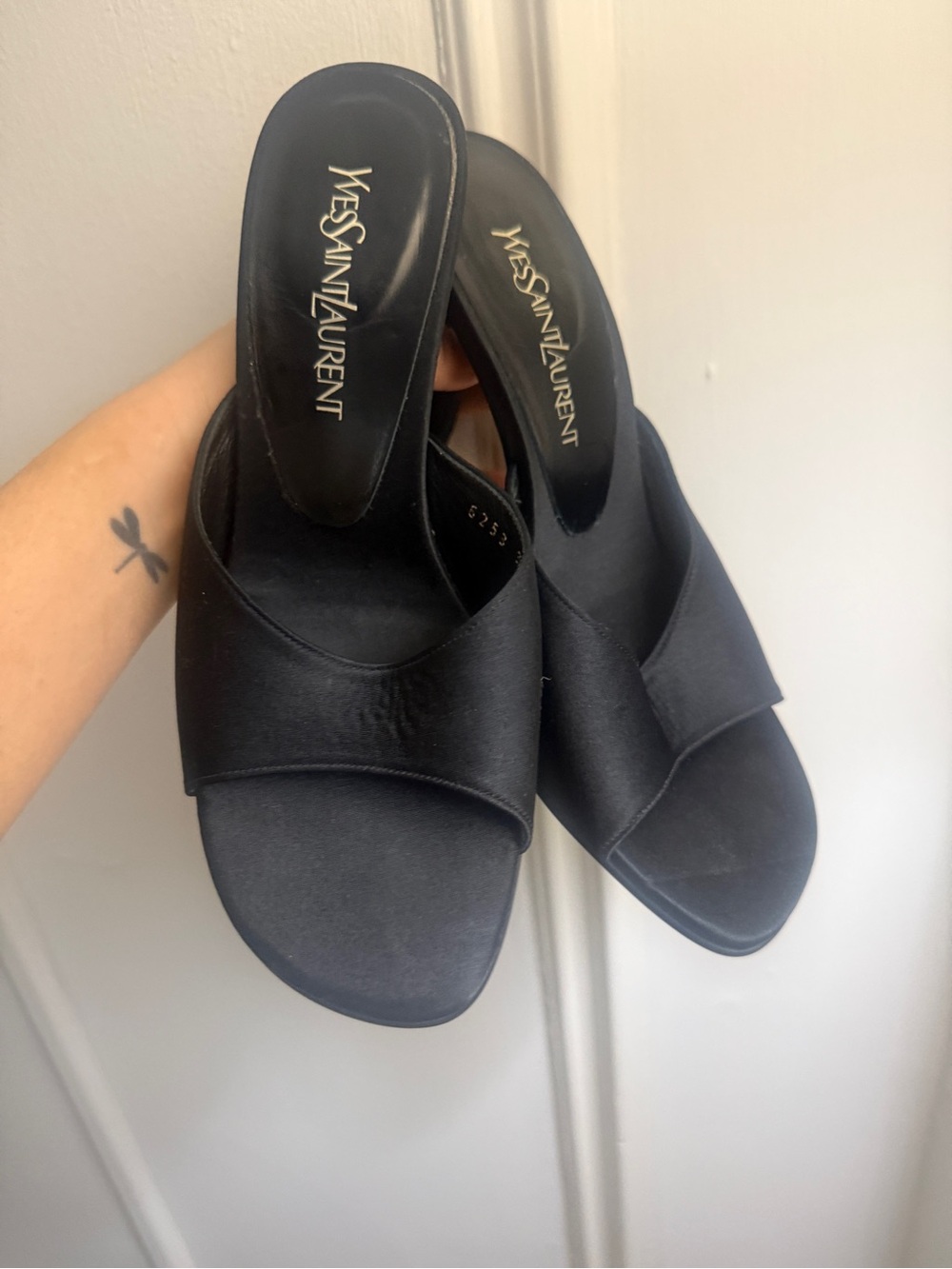 Yves Saint Laurent Black Leather Slip-On Mules